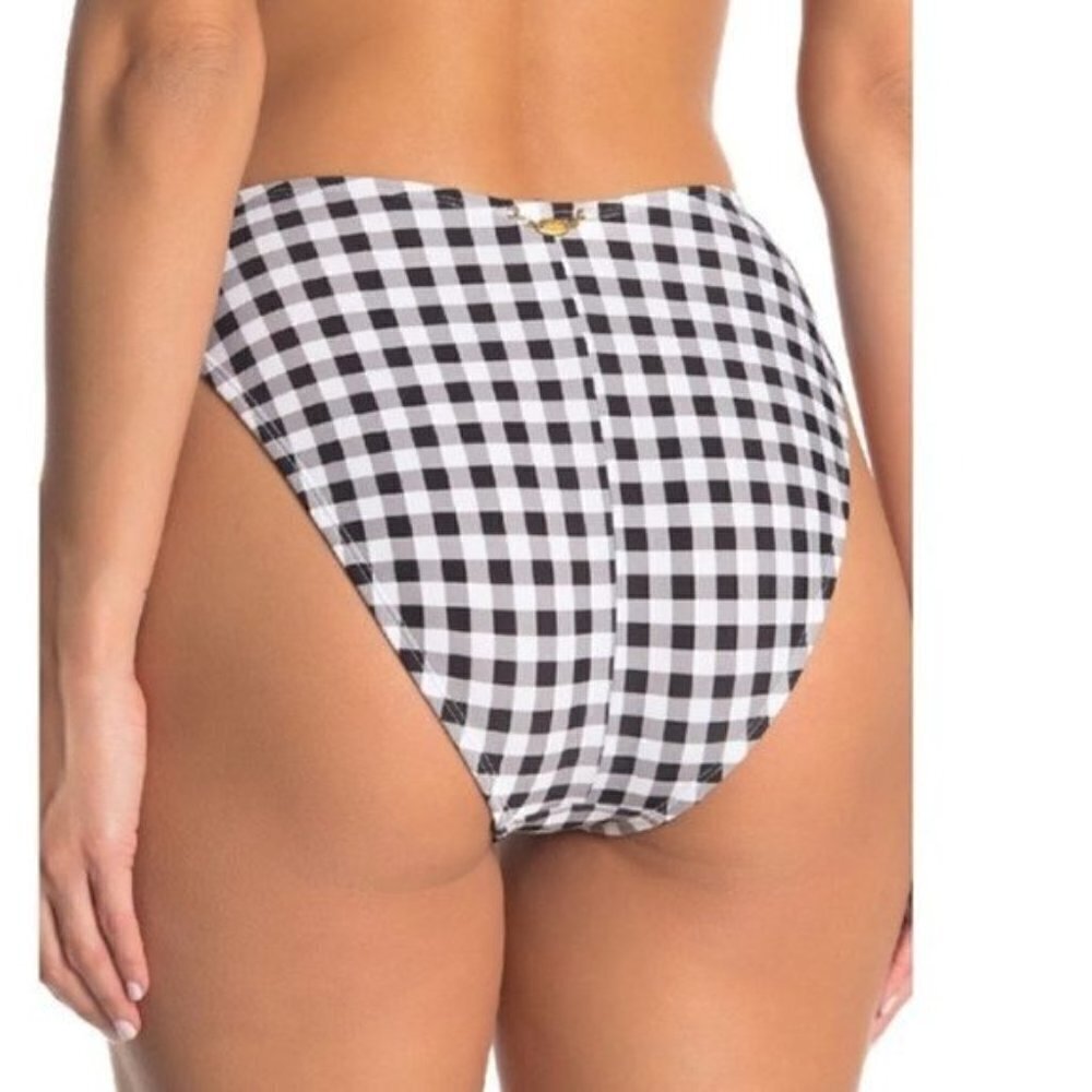 NEW Betsey Johnson Black White Gingham Pic Artist High Cut Bikini Bottoms Size L - Picture 2 of 7